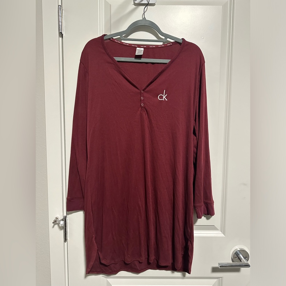 Maroon Calvin Klein Henley Sleep Dress